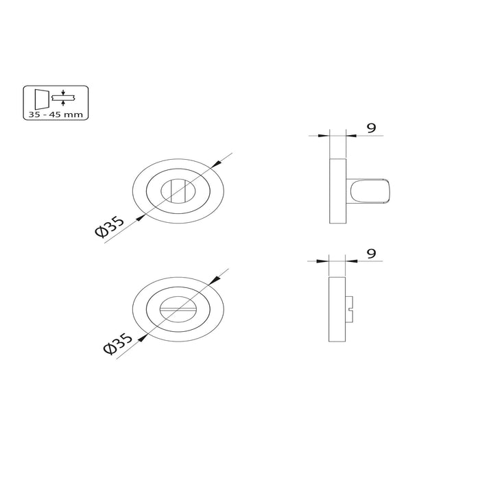 Emuca Satz von 5 Verurteilung re Rosette Innentüren, Durchmesser 35mm, Zamak, Schwarzer