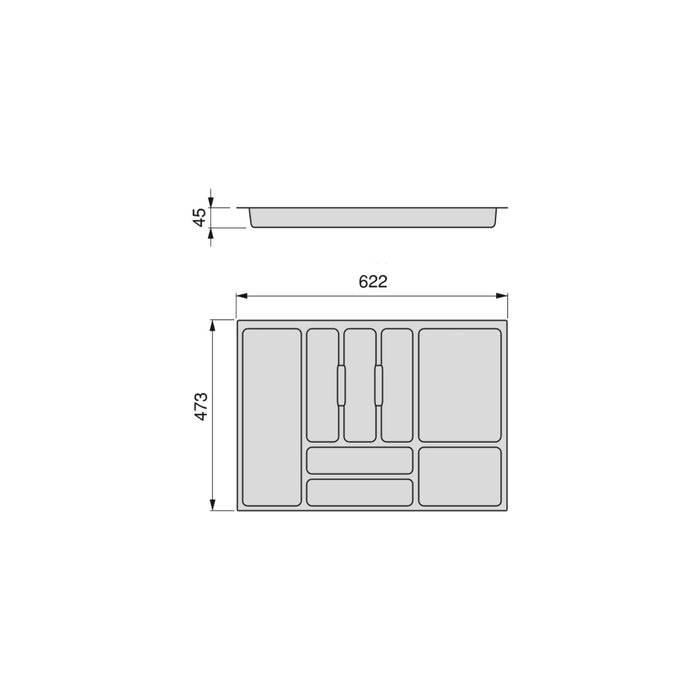 Emuca | Besteckeinsatz Optima Vertex/Concept, T 500mm, Stärke 16mm, Modul 700mm, Kunststoff, weiss