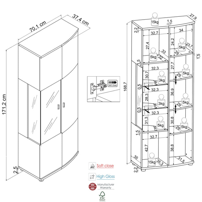 Hometrend | DERA 032 Kleinevitrine | Dekor Artisan Eiche-Anthrazit MDF HG TG / Artisan Eiche-Anthrazit