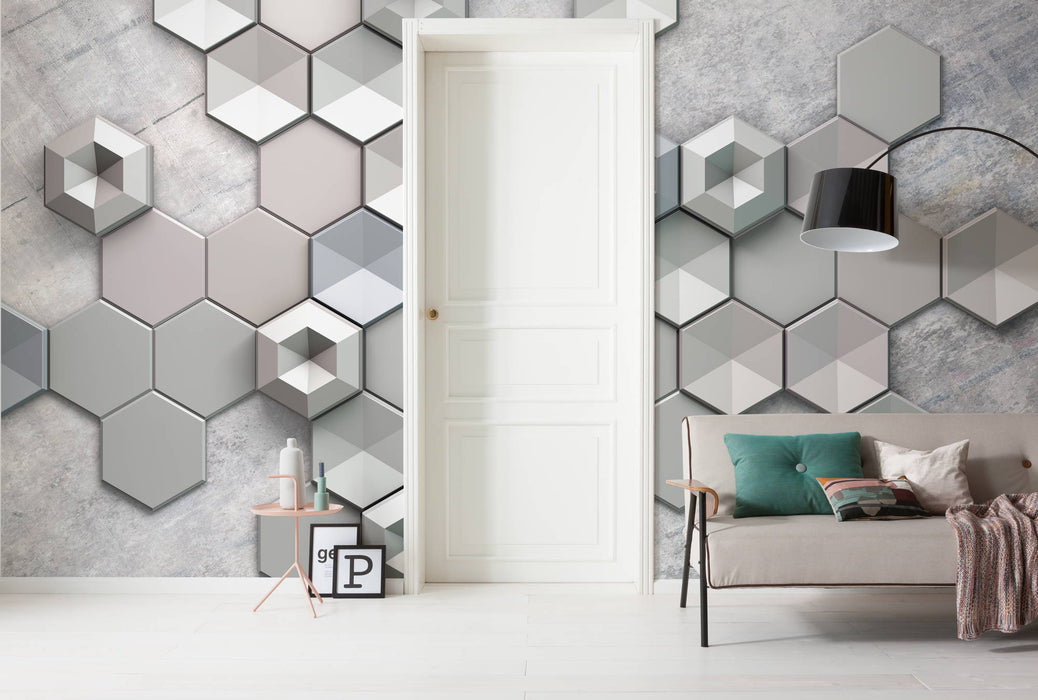 Digitaldruck Vlies Fototapete | Hexagon Concrete | 400 x 250 cm