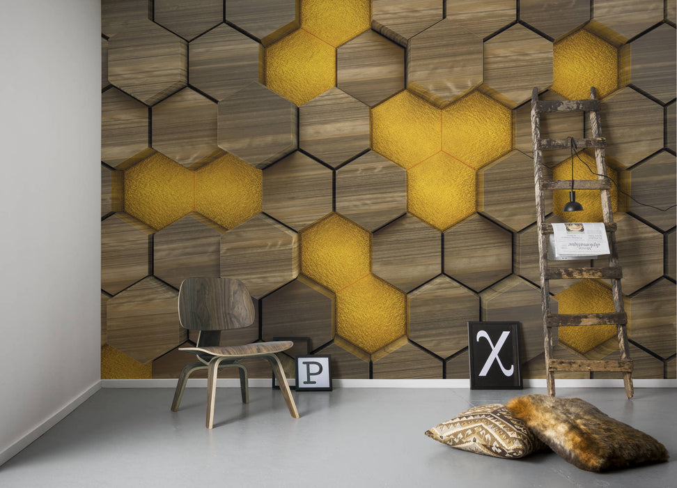 Digitaldruck Vlies Fototapete | Woodcomb Olive | 400 x 250 cm