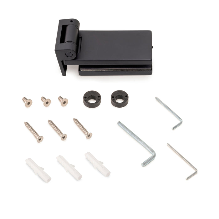 Scharnier Glastür Blende, horizontales Scharnier 40mm Spatel, 8-12mm Tür, Aluminium Stahl, schwarz lackiert