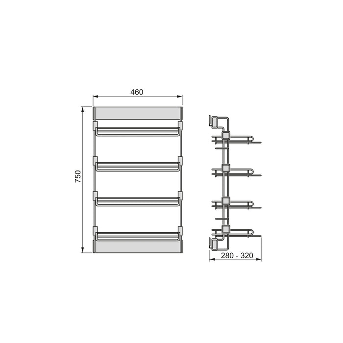 Schuh-Regal seitlich ausziehbar Moka, Links, Mokka, Stahl
