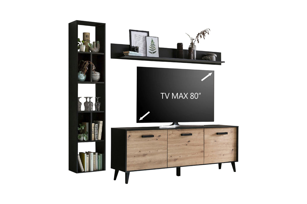 Hometrend | ARTONA VB Wohnkombination | 3-teilig | Dekor Artisan Eiche / Schwarz