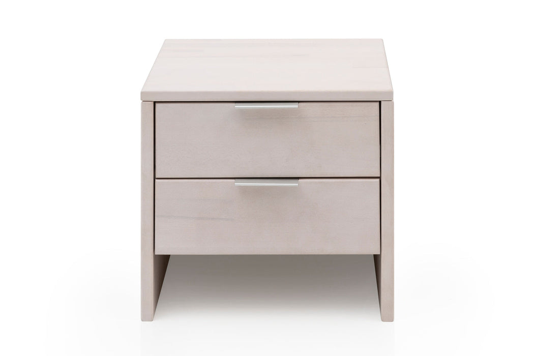 WOODLIVE | Nick | Nachttisch Massivholz | Buche & Eiche | Natur & Weiß