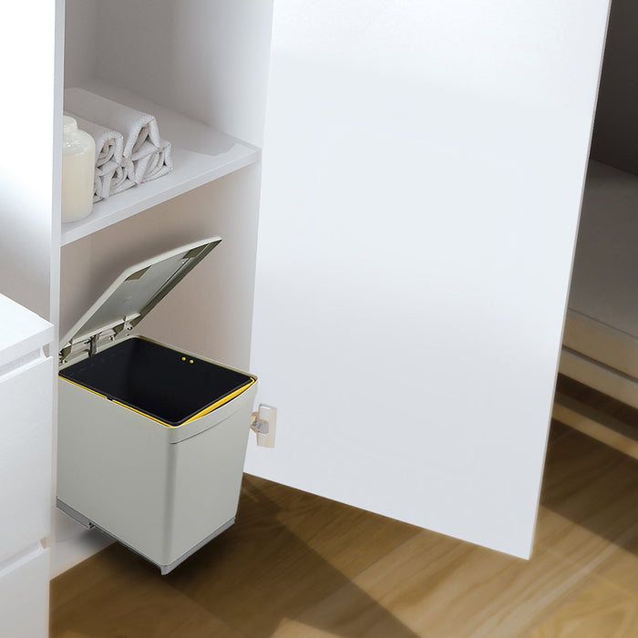 Recyclingbehälter Bodenbefestigung manuellen Auszug in der Küchenzeile 1 x16 Liter Automatikdeckel, Kunststoff, Grau