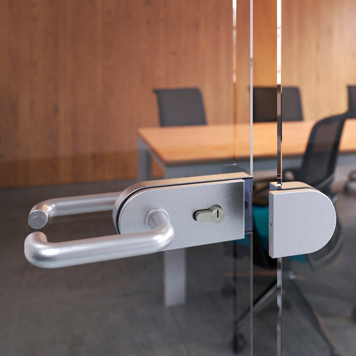 Schloss- Schließanlagensatz Doppelglastür, horizontaler Riegel Glastür 8-12mm, Stahl Aluminium, matt eloxiert