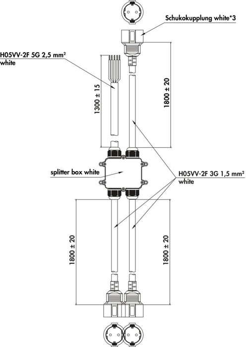 Naber Küchenanschlussbox für Einzelgeräte, Verteiler, 1,8 m/1,3 m (Zuleitung) Kabellänge, weiß