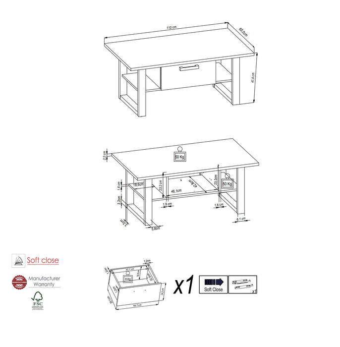 Hometrend | NORDI 900 Couchtisch | Schwarz / Okapi Nuss