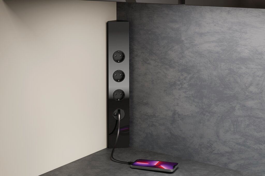 Naber | Mira Eck Glas USB C Snap, Steckdosenelement, Aluminium schwarz/Glas schwarz