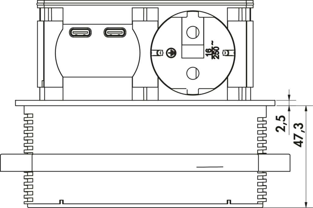 Naber Piccolino QI USB C, Steckdosenelement, Blende Glas schwarz glänzend