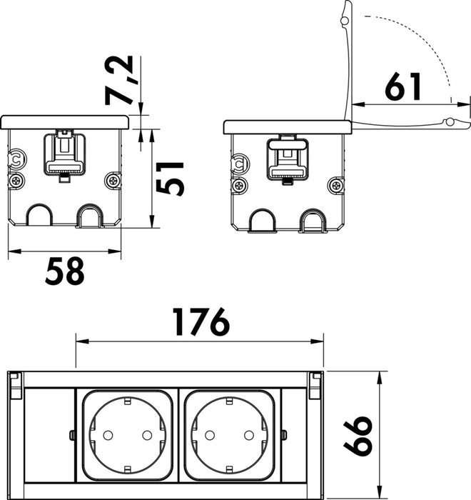 Naber | VersaLid, Steckdosenelement, mit belgischen/französischen Steckdosen, Deckel schwarz matt