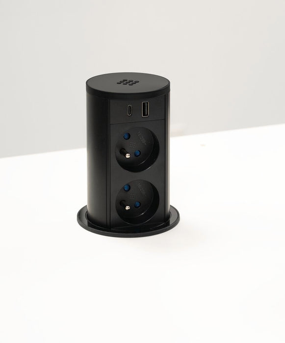 Naber | VersaLift USB A/C QI, Steckdosenelement, mit belgischen/französischen Steckdosen, Acrylglas, schwarz matt