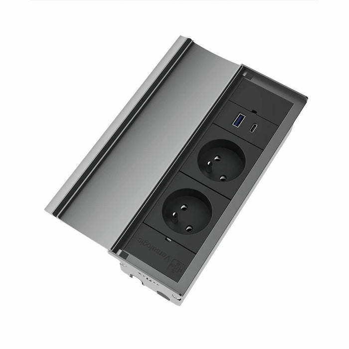 Naber | VersaLid USB A/C, Steckdosenelement, mit belgischen/französischen Steckdosen, Deckel Aluminium eloxiert