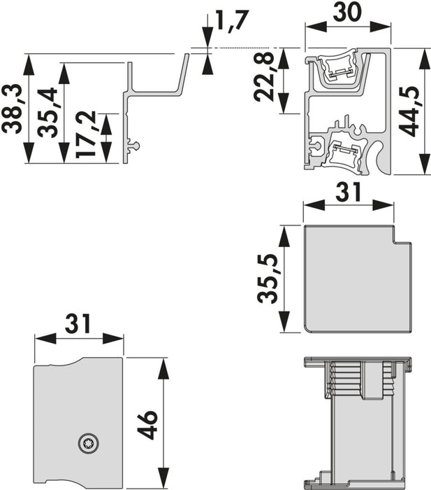 Naber Lucento Profilsystem, Relingsystem, 1800mm, 35,28 W, schwarz
