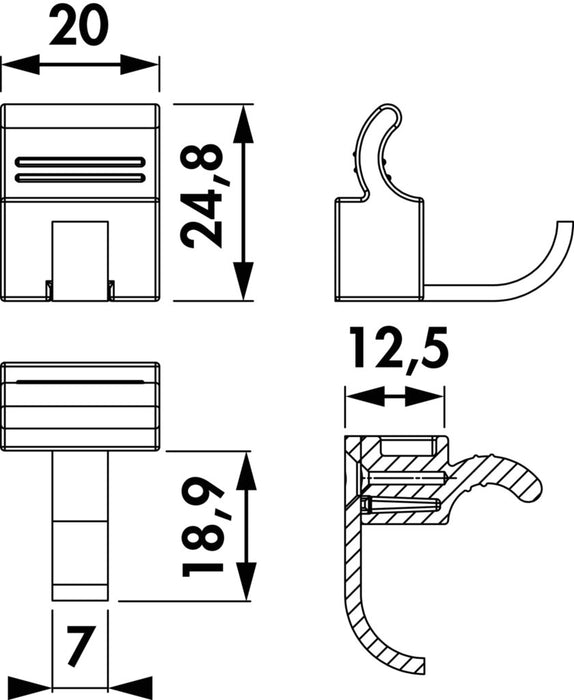 Naber Lucento Einzelhaken, Relingsystem, schwarz, VE 5 Stück