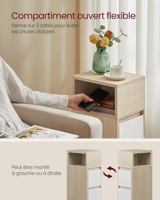 AUSLAUF VASAGLE | Kailyn Collection - Narrow Nightstand, Side Table, 2 Drawers und Open Compartment, Left or Right Mounting, Bedroom, Living Room, Natural Beige und Cloud weiß LET656N01