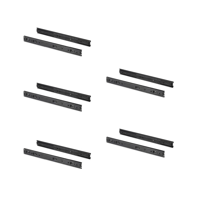 Emuca | 5er Satz Kugelführungen, H 45mm, T 500mm, Vollauszug, Schwarz