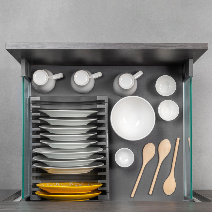 Außenschublade Vertex 40Kg Glas-Einschubelement 178mm hoch, 500mm tief, Stahl Aluminium Glas, Anthrazitgrau