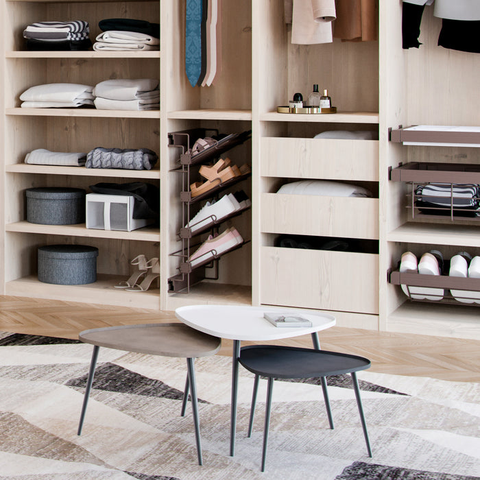 Schuh-Regal seitlich ausziehbar Moka, Links, Mokka, Stahl