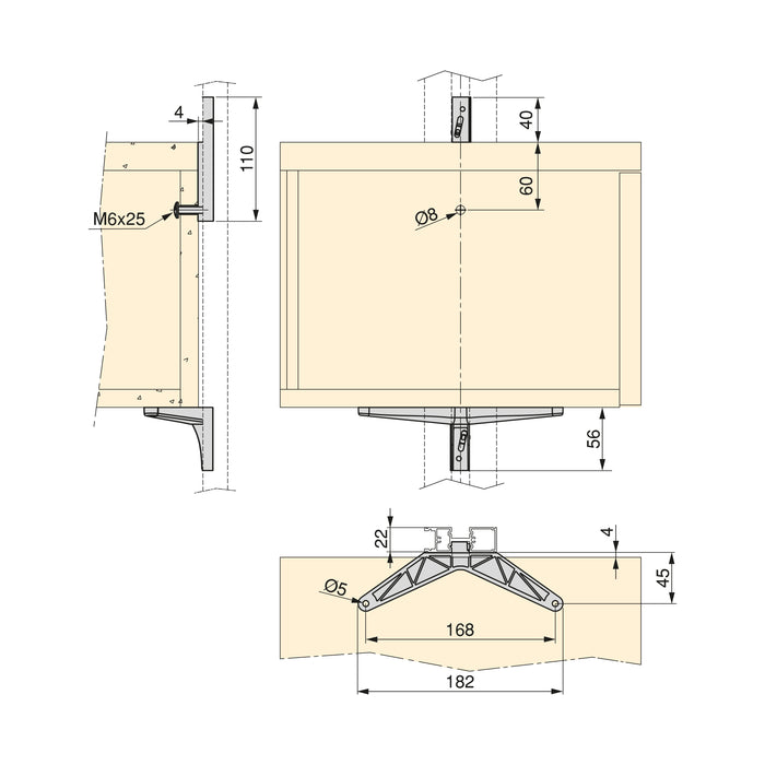 Set aus Bracket set 1 Holzregal, 1 Modul 1 Hängestange, L 1m Zero, Zamak, Tiefschwarz lackiert, strukturiert