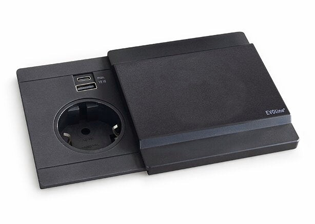 Naber Evoline® Circle80 mit Schiebedeckel, Steckdosenelement, schwarz matt