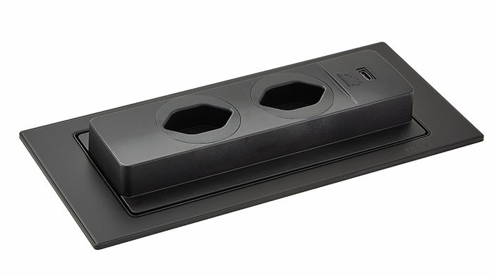 Evoline | Evoline® BackFlip USB C, Steckdosenelement, mit schweizer Steckdosen, flächenbündig H 2,6 mm, schwarz lackiert