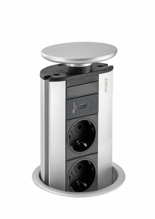 Evoline | Evoline® Port USB C, Steckdosenelement, Deckel silberfarbig