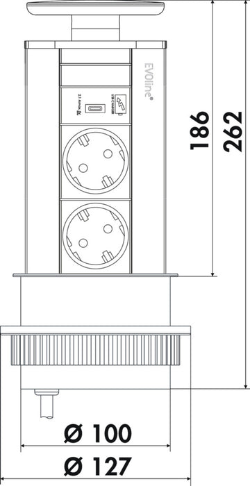 Evoline | Evoline® Port USB C, Steckdosenelement, Deckel silberfarbig