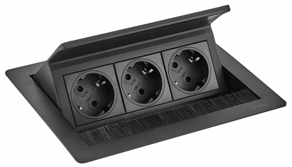 Naber | Evoline® FlipTop Push, Steckdosenelement, mit Schukosteckdosen, schwarz matt