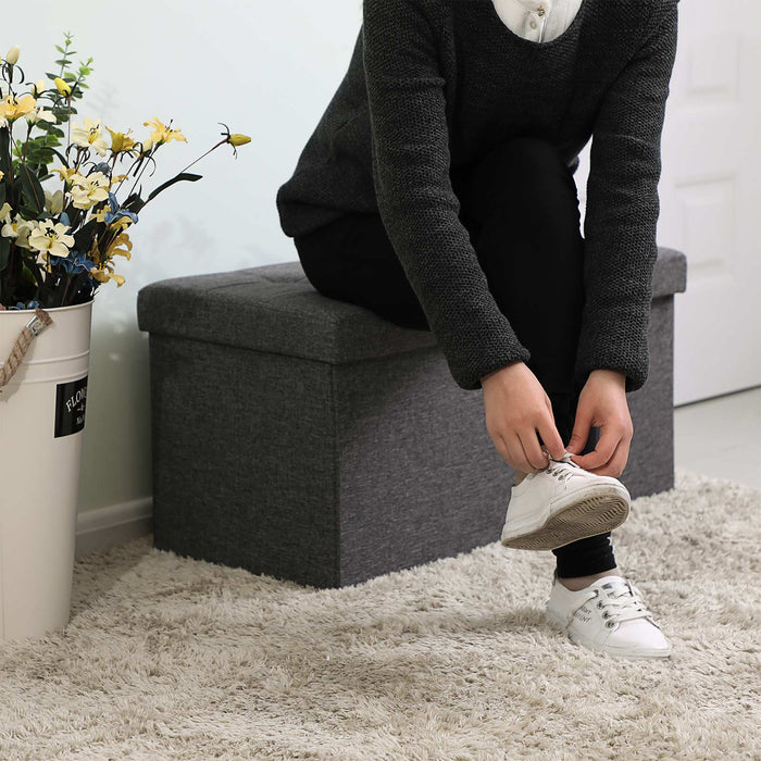 AUSLAUF SONGMICS | 80L Storage Ottoman, Folding Shoe Bench, with Flipping Lid, Load Capacity 300 kg, 76 x 38 x 38 cm, Dark grau LSF46GYZ