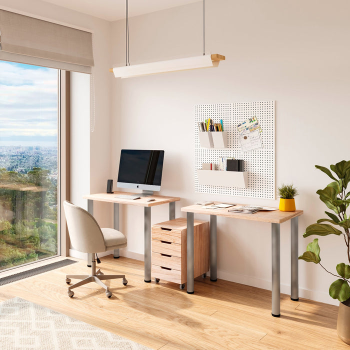 Lot von 4 Tischbeine, Durchmesser 60mm, H 710mm, Stahl, Nickel satiniert