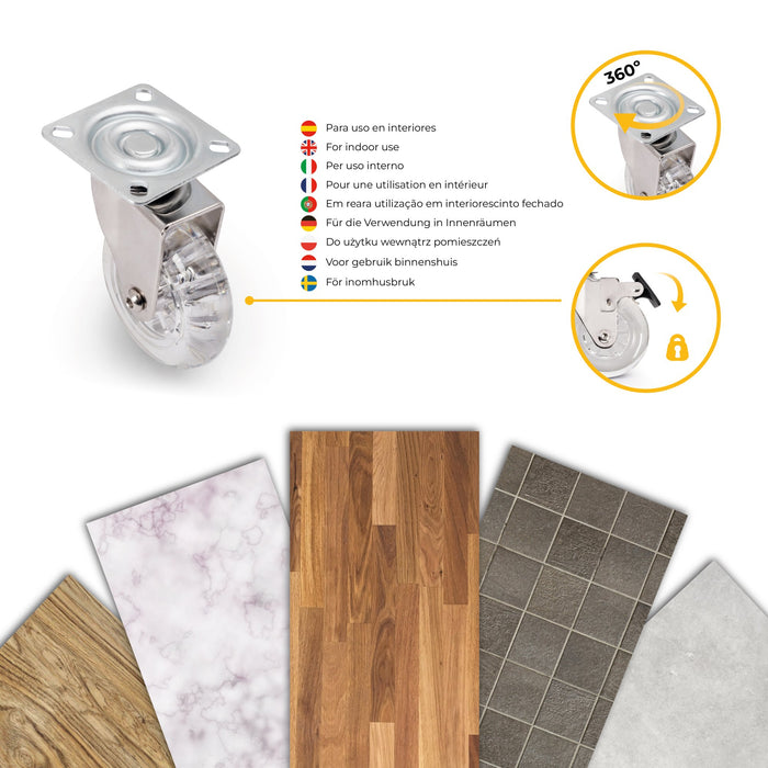 Lot von 4 transparente Rollen Slip Montageplatte, Durchmesser 75mm, Stahl Kunststoff