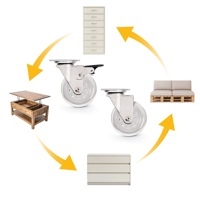 Lot von 4 transparente Rollen Slip Montageplatte, Durchmesser 75mm, Stahl Kunststoff