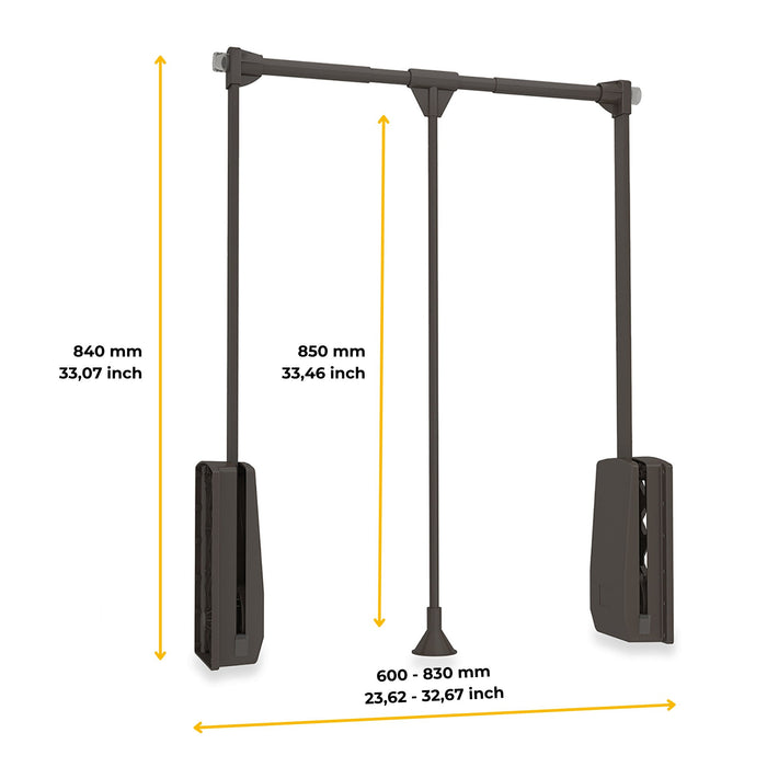 Kleiderlift Garderoben Hang, 600 - 830, Mokka, Stahl Kunststoff