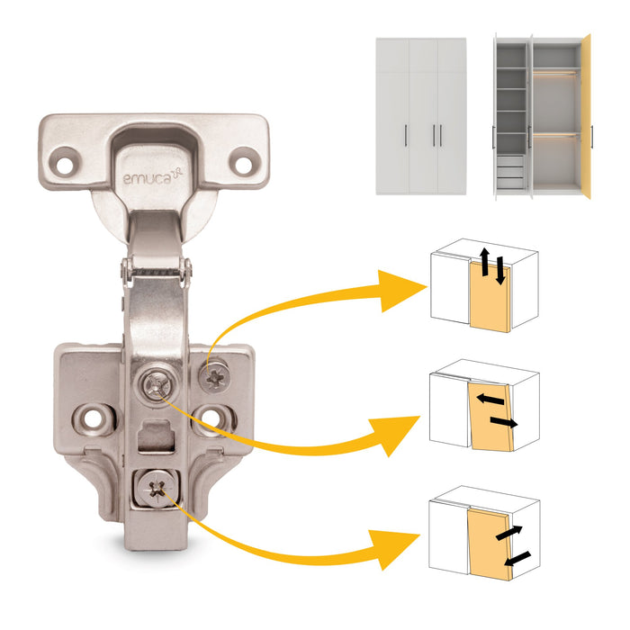 Kit von 20 Topfscharniere X91 Eckanschlag sanftem Schließautomatik Kreuzmontageplatten zum Schrauben, H 0, Stahl, vernickelt