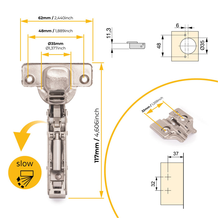 Kit von 20 Topfscharniere X91 telanschlag Schließautomatik Kreuzmontageplatten zum Schrauben, H 0, Stahl, Vernickelt