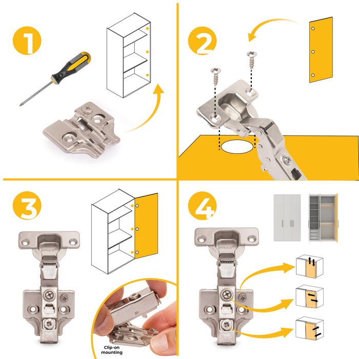 Kit von 20 Topfscharniere X91 telanschlag Schließautomatik Kreuzmontageplatten zum Schrauben, H 0, Stahl, Vernickelt