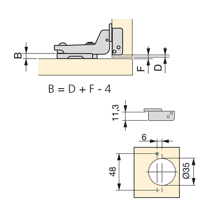 Kit von 20 Topfscharniere X91 Innenanschlag sanften Schließen Ergänzungen, H 0, Stahl, Vernickelt
