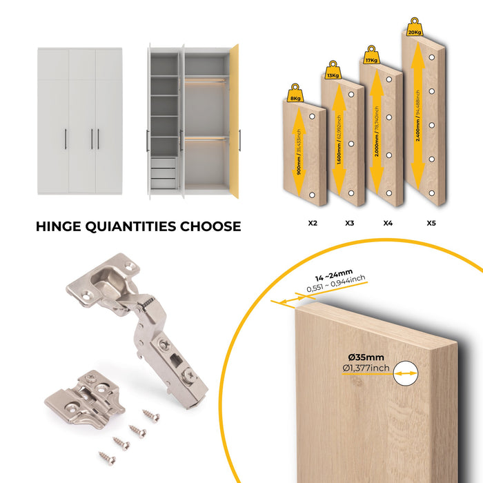 Kit von 20 Topfscharniere X91 Innenanschlag Schließautomatik Kreuzmontageplatten zum Schrauben, H 0, Stahl, vernickelt