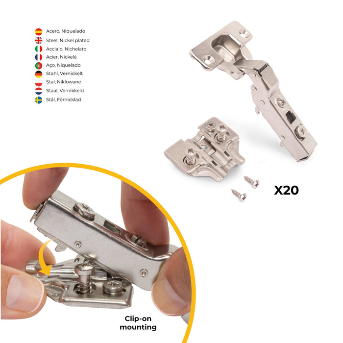 Kit von 20 Topfscharniere X91 telanschlag Schließautomatik Euro-Zusätzen, H 0, Stahl, vernickelt