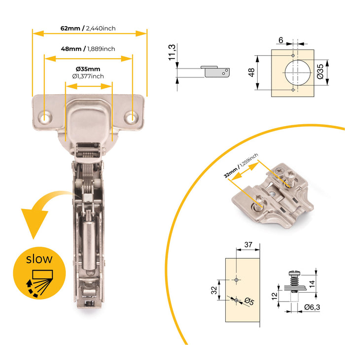 Kit von 20 Topfscharniere X91 Innenanschlag sanften Schließen Ergänzungen, H 0, Stahl, Vernickelt