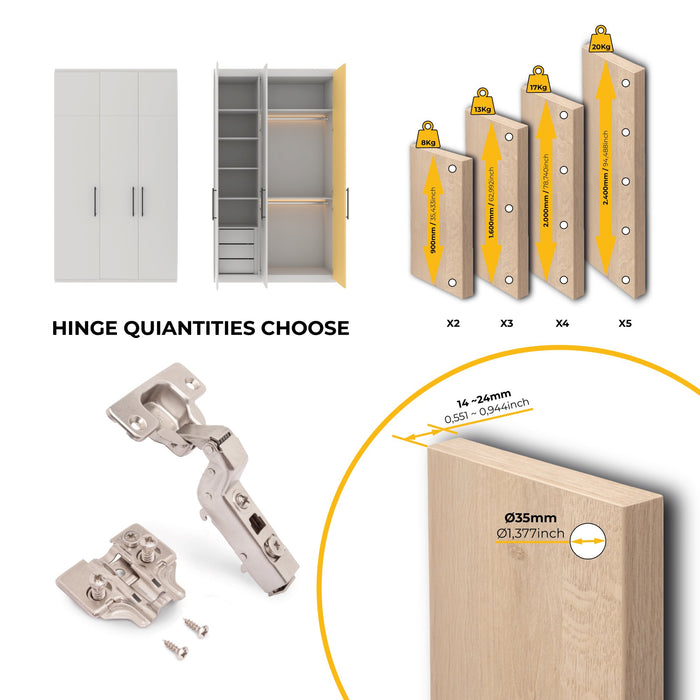 Kit von 20 Topfscharniere X91 Innenanschlag sanften Schließen Ergänzungen, H 0, Stahl, Vernickelt