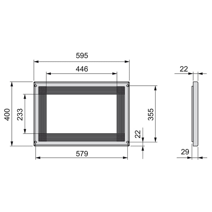 Mikrowellenrahmen, zum Einbau in die Küchenzeile, Modul 600mm, 600x400mm, Kunststoff, Nickel satiniert