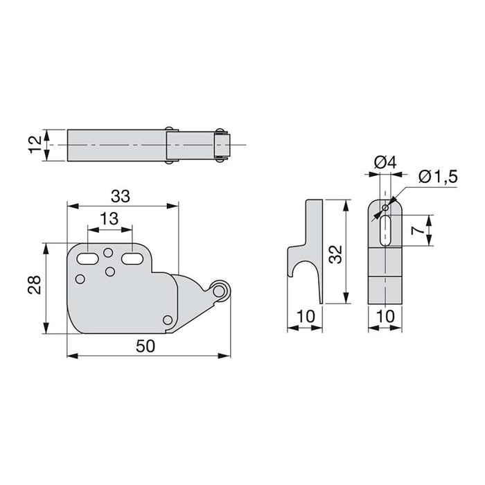 Kit von 10 Schwenkverschluss Fast Latch, Stahl Kunststoff, Weiß