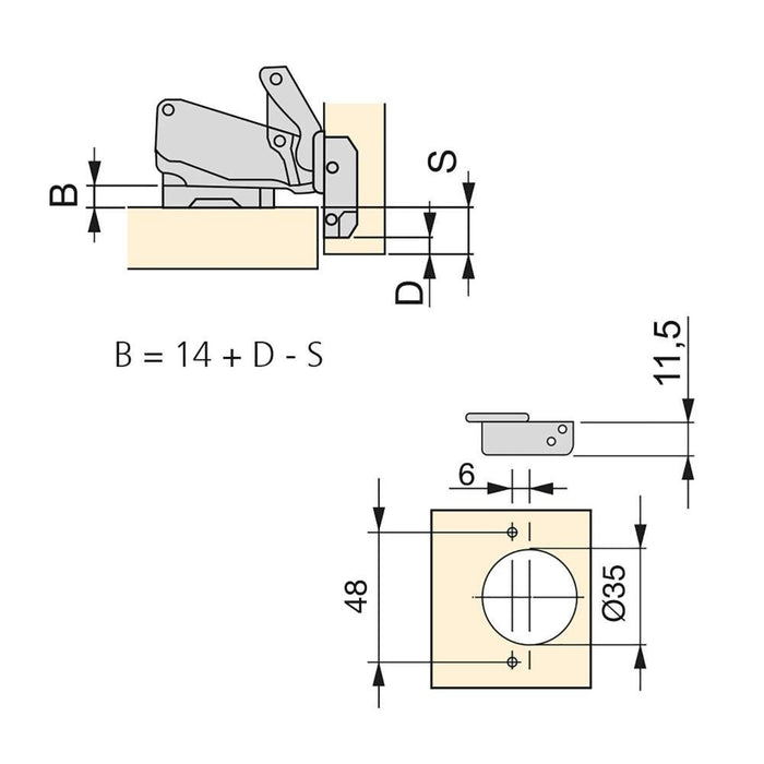 Kit von 10 Topfscharniere X91 Eckanschlag 165 Grad Öffnungswinkel Schließautomatik Kreuzmontageplatten Euroschraube, H 0, Stahl, vernickelt