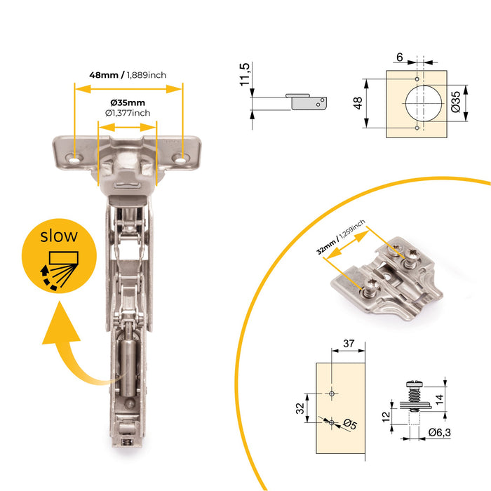 Kit von 10 Topfscharniere X91 telanschlag 165 Grad Öffnungswinkel Schließautomatik Euro-Einsätzen, H 0, Stahl, vernickelt