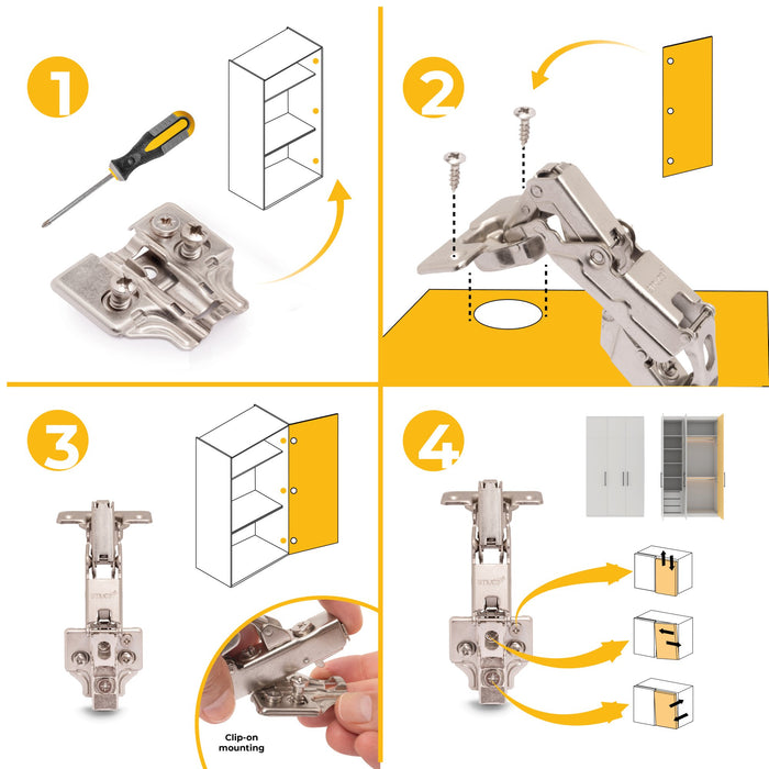 Kit von 10 Topfscharniere X91 telanschlag 165 Grad Öffnungswinkel Schließautomatik Euro-Einsätzen, H 0, Stahl, vernickelt
