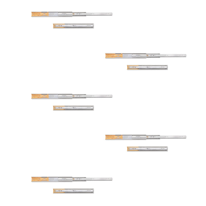 5er Satz Kugelführungen, H 45mm, T 350mm, Vollauszug, Schließautomatik, Verzinkt