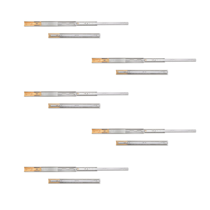 5er Satz Kugelführungen, H 45mm, T 450mm, Vollauszug, Schließautomatik, Verzinkt